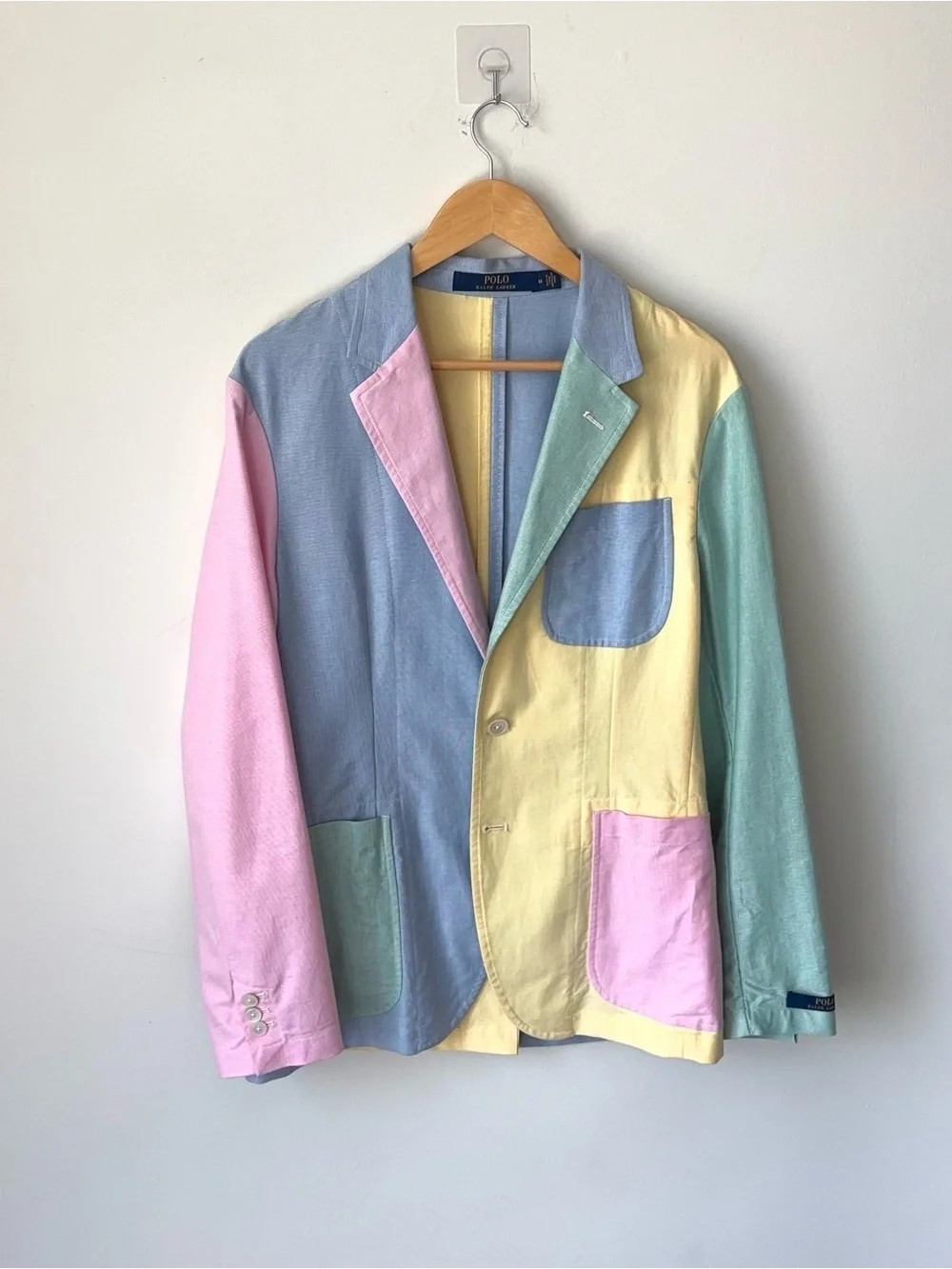 Polo Ralph Lauren Multicolor Blazer Size M Unstructured Patchwork Pastel Fun